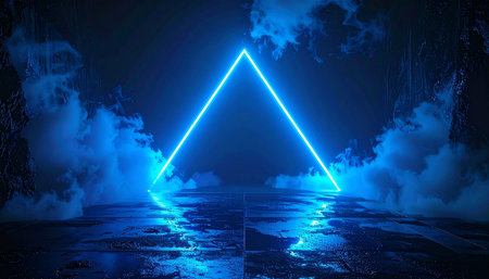 Abstract neon background. 3D illustration. Glowing neon triangle.の素材
