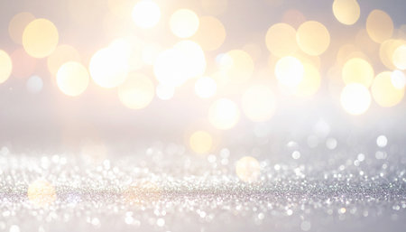 glitter vintage lights background. silver and gold. de-focusedの素材