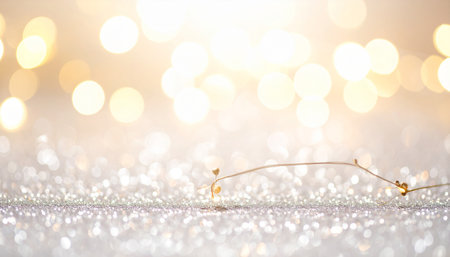 golden christmas background with bokeh and snowflakesの素材