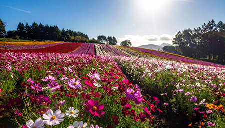 Cosmos flower field in Chiangmai, Thailand. Nature backgroundの素材