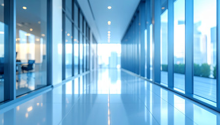Empty corridor of modern office building, perspective view. 3d renderingの素材