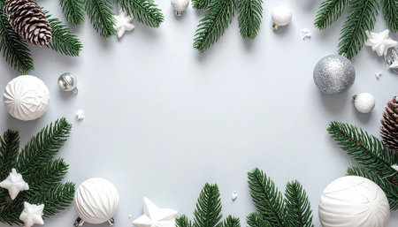 Christmas composition. Christmas, winter, new year concept. Flat lay, top view, copy spaceの素材