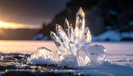 Ice crystal on the shore of Lake Baikal, Siberia, Russiaの素材