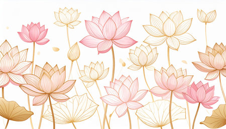 Lotus flower vector background. Hand drawn water lily illustration.の素材