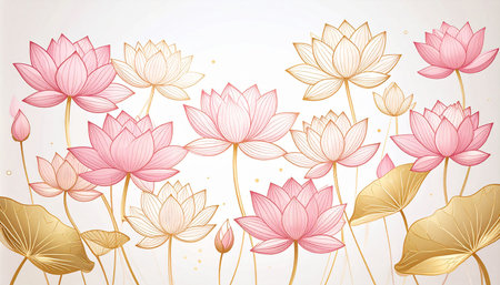 Lotus flower background with lotus flowers. Vector Illustration.の素材
