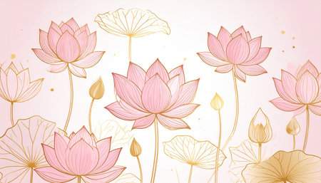 Lotus flower background with lotus flowers. Vector Illustration.の素材