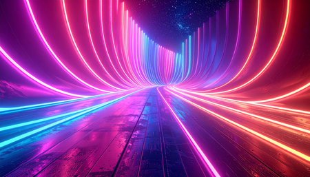 3d render, abstract background, neon light, laser beam, futuristic tunnelの素材