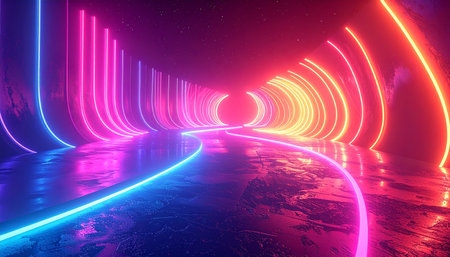 3d illustration of abstract neon tunnel background. 3d rendering.の素材