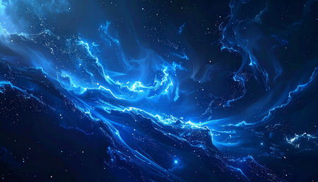 Abstract blue lightning in the dark. 3D illustration. Space background.の素材