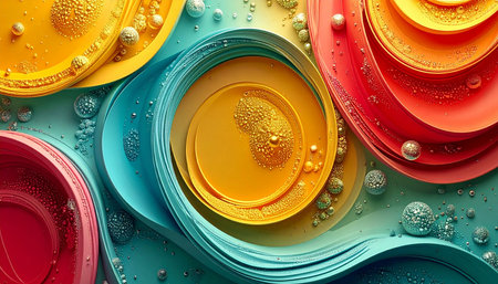 Abstract colorful background with water drops. 3d rendering, 3d illustration.の素材