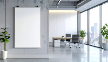 Modern office interior with blank poster on wall. Mock up, 3D Renderingの素材