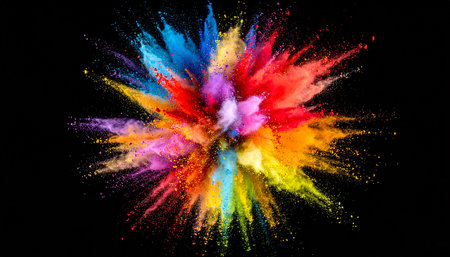 Explosion of colored powder, isolated on black background. Abstract colored backgroundの素材