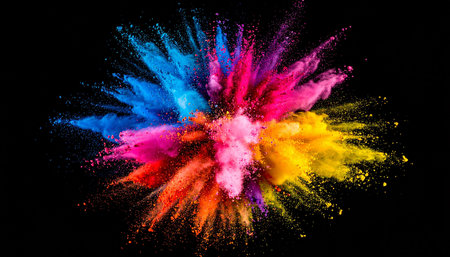 Explosion of colored powder isolated on black background. Abstract colored backgroundの素材