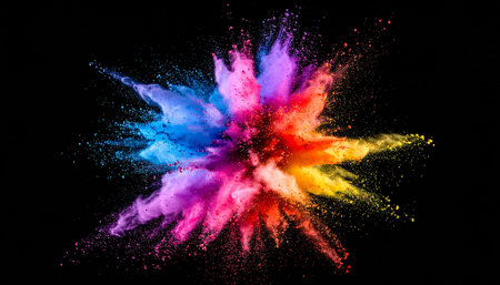 Explosion of colored powder, isolated on black background. Abstract colored backgroundの素材