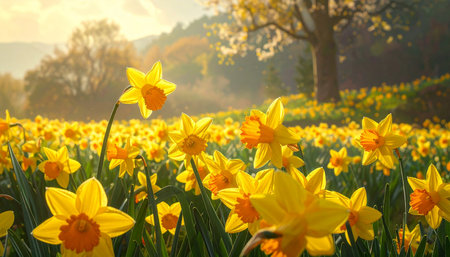 Daffodils in the daffodil field in springの素材