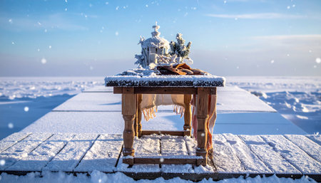 Beautiful winter landscape with snowfall. Christmas and New Year conceptの素材