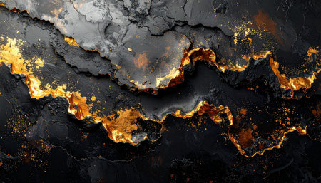 Abstract black background with golden grunge texture. 3d render illustrationの素材