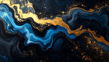 Marble abstract acrylic background. Marbling artwork texture. Agate ripple pattern. Gold powder.の素材