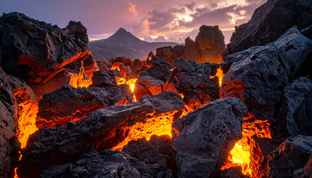 Volcanic landscape of Etna volcano at sunset, Sicily, Italyの素材