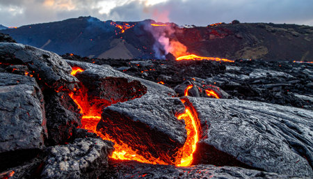 Volcanic eruption in Hawaii Volcanoes National Park, Big Island, USAの素材