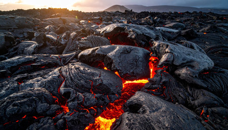 Kilauea Volcano in Hawaii Volcanoes National Park at sunsetの素材