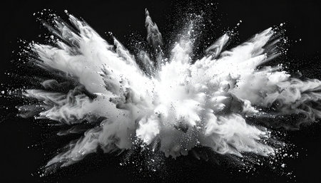 White powder explosion on black background. Abstract 3d rendering illustration.の素材