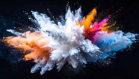 Colorful powder explosion on black background. Colorful cloud of smoke.の素材