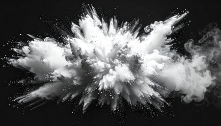 3d rendering of white smoke explosion over black background with copy spaceの素材