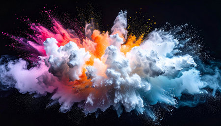 Colorful explosion of colored smoke on a black background. Abstract backgroundの素材