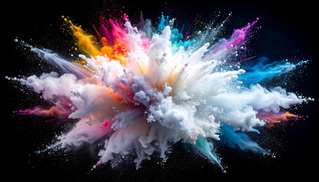 Colorful explosion of paint isolated on black background. 3d renderingの素材