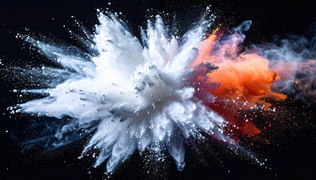 Explosion of colored powder on a black background. 3d renderingの素材