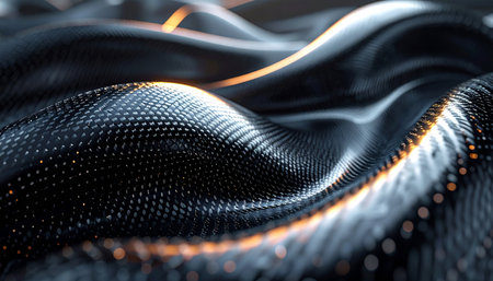 3d render, abstract background with shiny metallic waves and glowing linesの素材