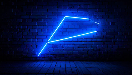 Neon arrow sign on brick wall background. 3D Renderingの素材