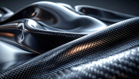 3d rendering of abstract metallic background with waves and lines in blackの素材