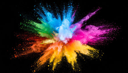 Explosion of colored powder isolated on black background. Abstract colored backgroundの素材