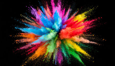Explosion of colored powder isolated on black background. Abstract colored backgroundの素材