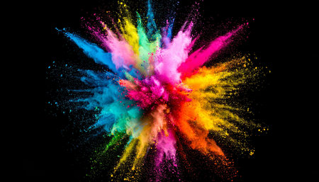Explosion of colored powder, isolated on black background. Abstract colored backgroundの素材