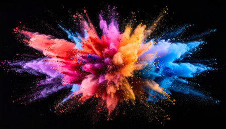 Explosion of colored powder, isolated on black background. Abstract colored backgroundの素材