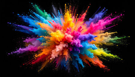 Explosion of colored powder isolated on black background. Abstract colored backgroundの素材