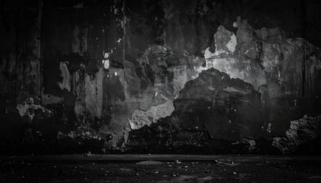 Grunge dark background. Grungy dark room with concrete wall and floorの素材