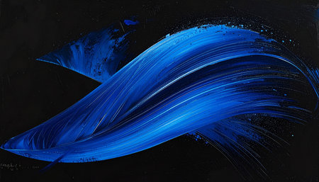 Blue paint brush stroke on black background. Abstract art. 3d renderingの素材