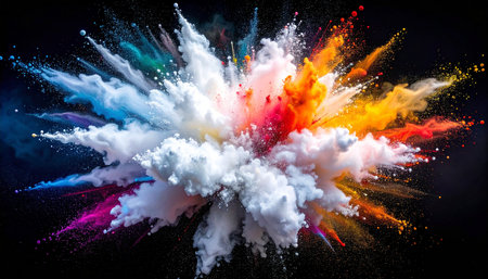 Explosion of colored powder. Colorful explosion on black background.の素材