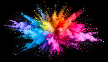 Explosion of colored powder, isolated on black background. Abstract colored backgroundの素材