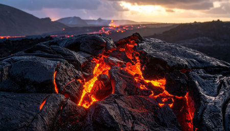 Burning lava in the crater of Mount Etna, Sicily, Italyの素材
