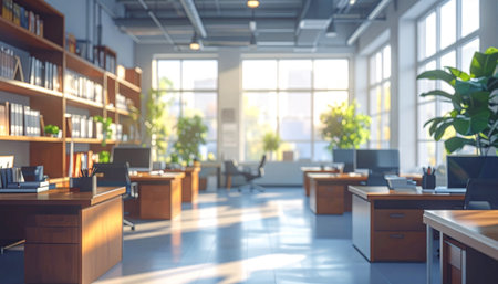 Modern office interior with furniture and daylight. 3d rendering mock upの素材