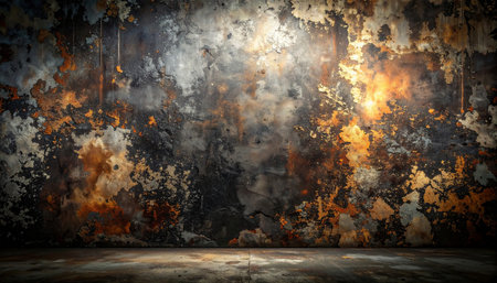 Grunge dark room with rusty metal wall, grungy backgroundの素材