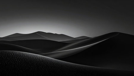 Desert sand dunes. Black and white background. 3d renderingの素材