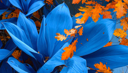 Autumn leaves on the background of the blue sky. Autumn background.の素材