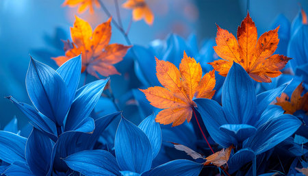 Autumn leaves in the garden. Colorful autumnal background.の素材
