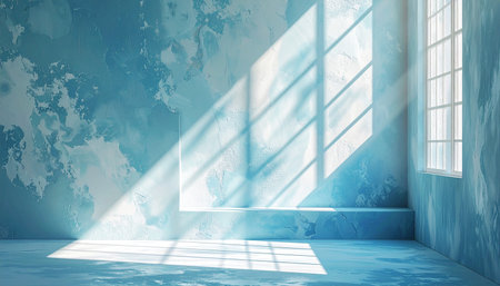 Empty room with window and blue wall. 3D Rendering.の素材